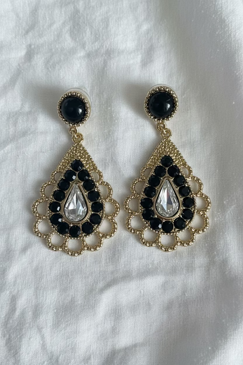 NEW IN! Pendientes lágrima con detalles negros