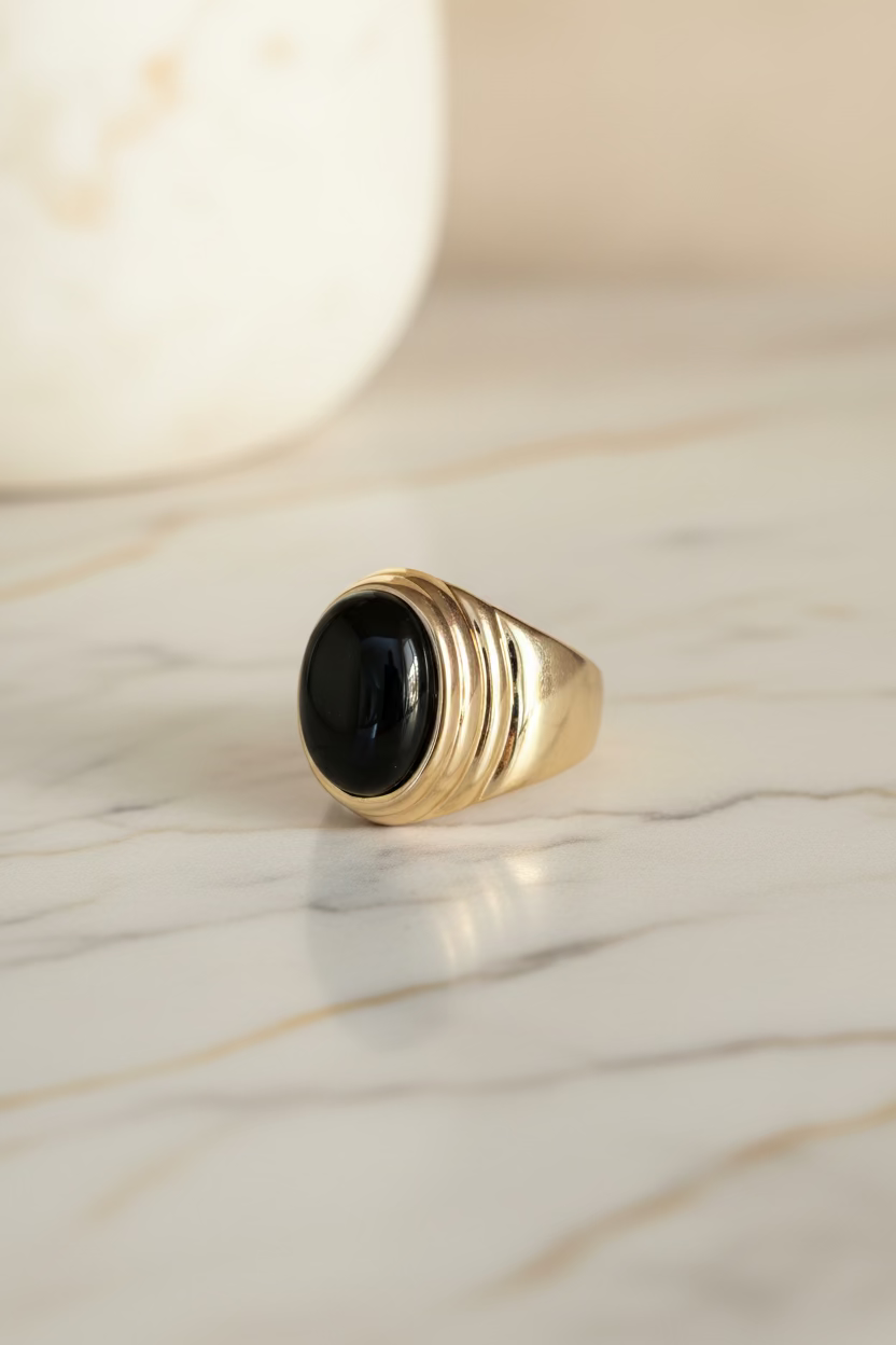 Anillo sello piedra negra
