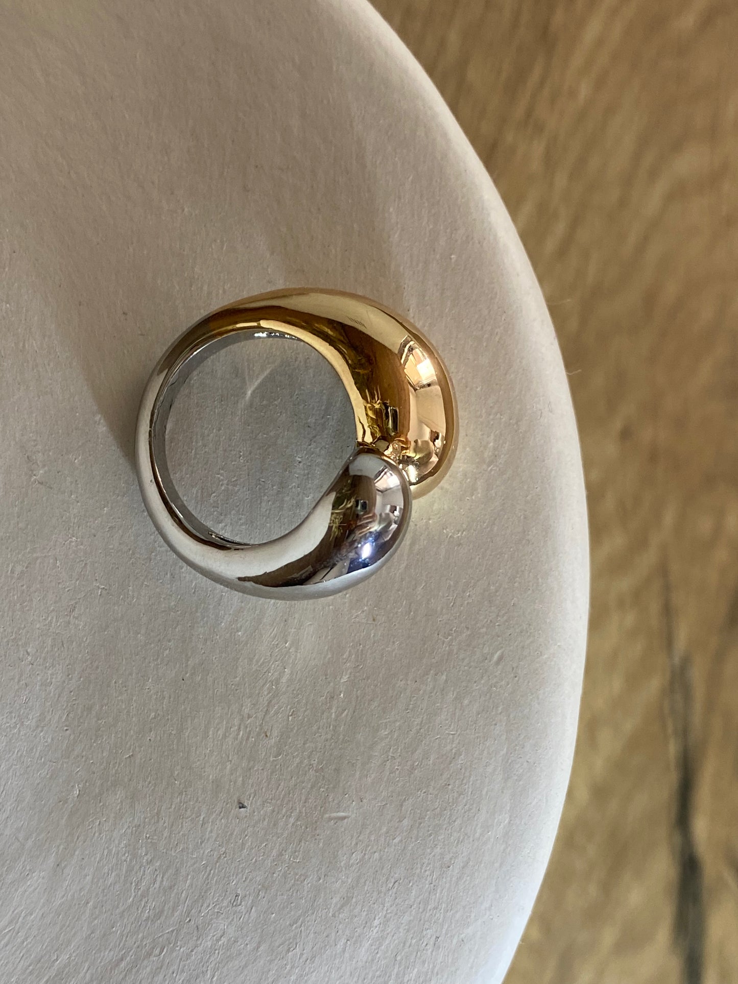 Gold and silver stainless steel drop-shaped ring