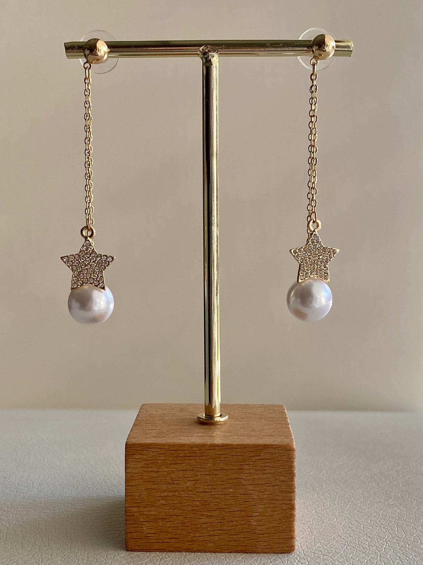 Pendientes largos perlita y estrella