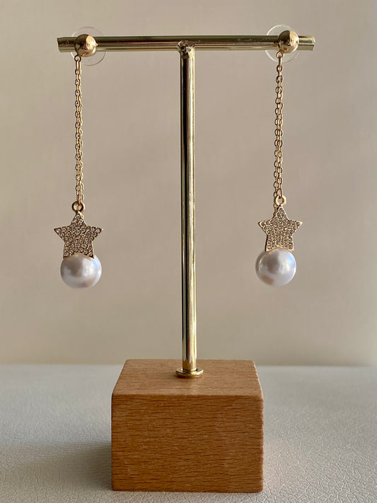 Pendientes largos perlita y estrella