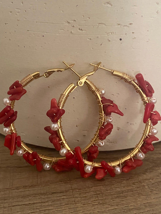 Maxi aros perlas y coral