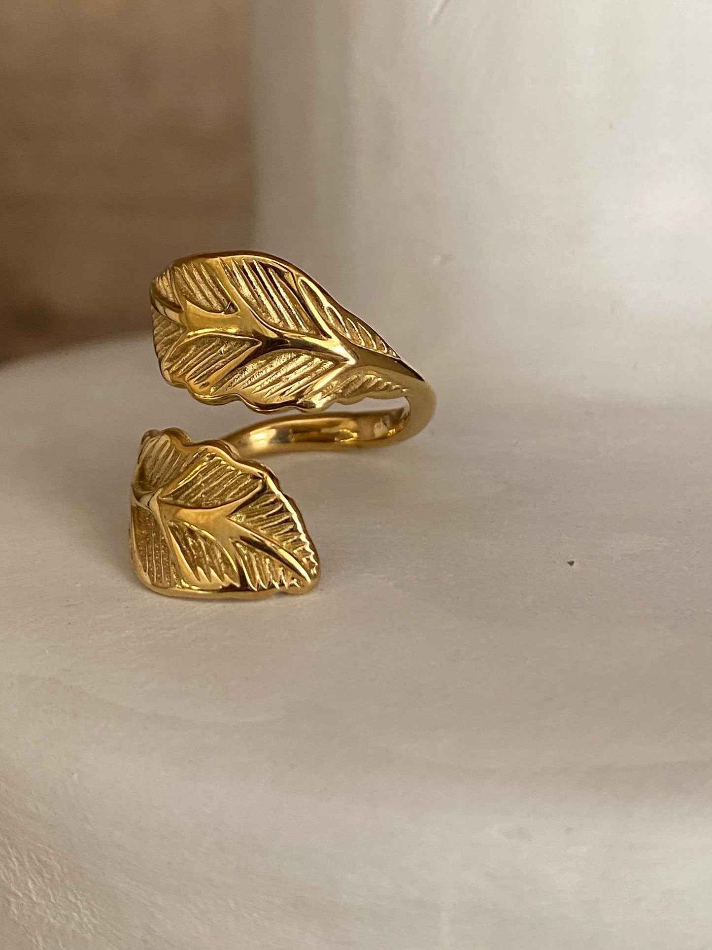 Anillo abierto hojas