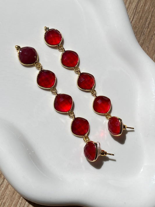 Pendientes largos piedras rojas